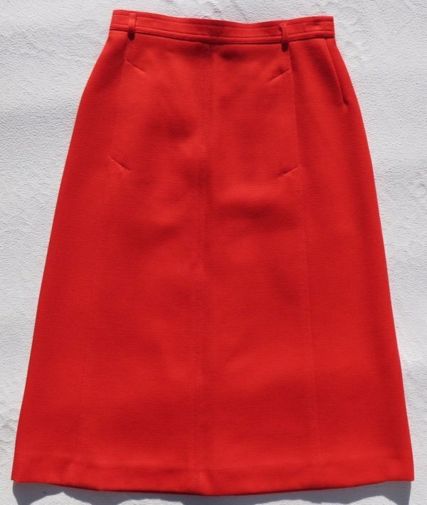 Vintage BOGNER Women’s Bright Red Wool A Line Midi Skirt sz 38 4 6 Pockets as is
