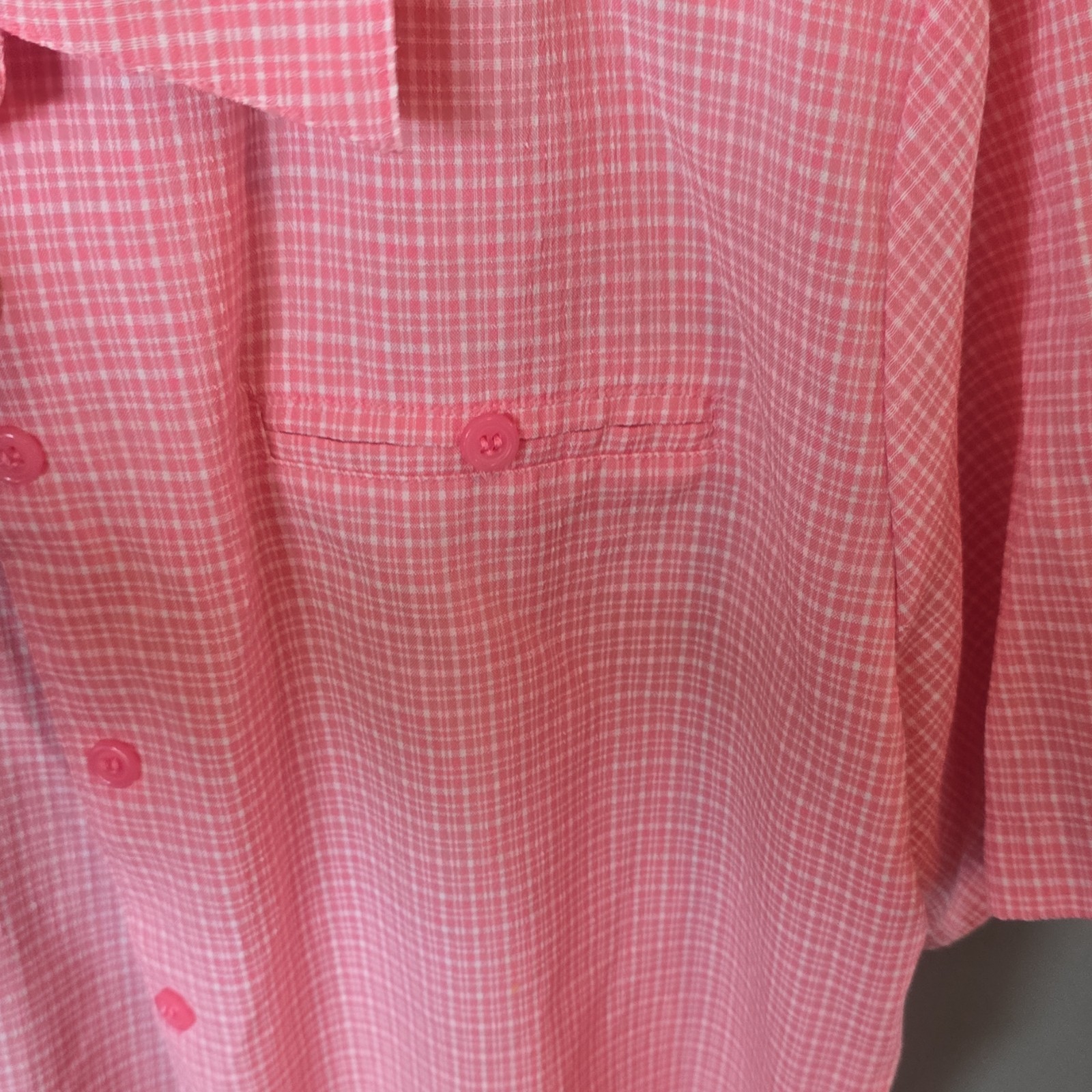 Vintage 80s 90s Joanna Pink Gingham Button Up Shirt Short Sleeve L Cottagecore