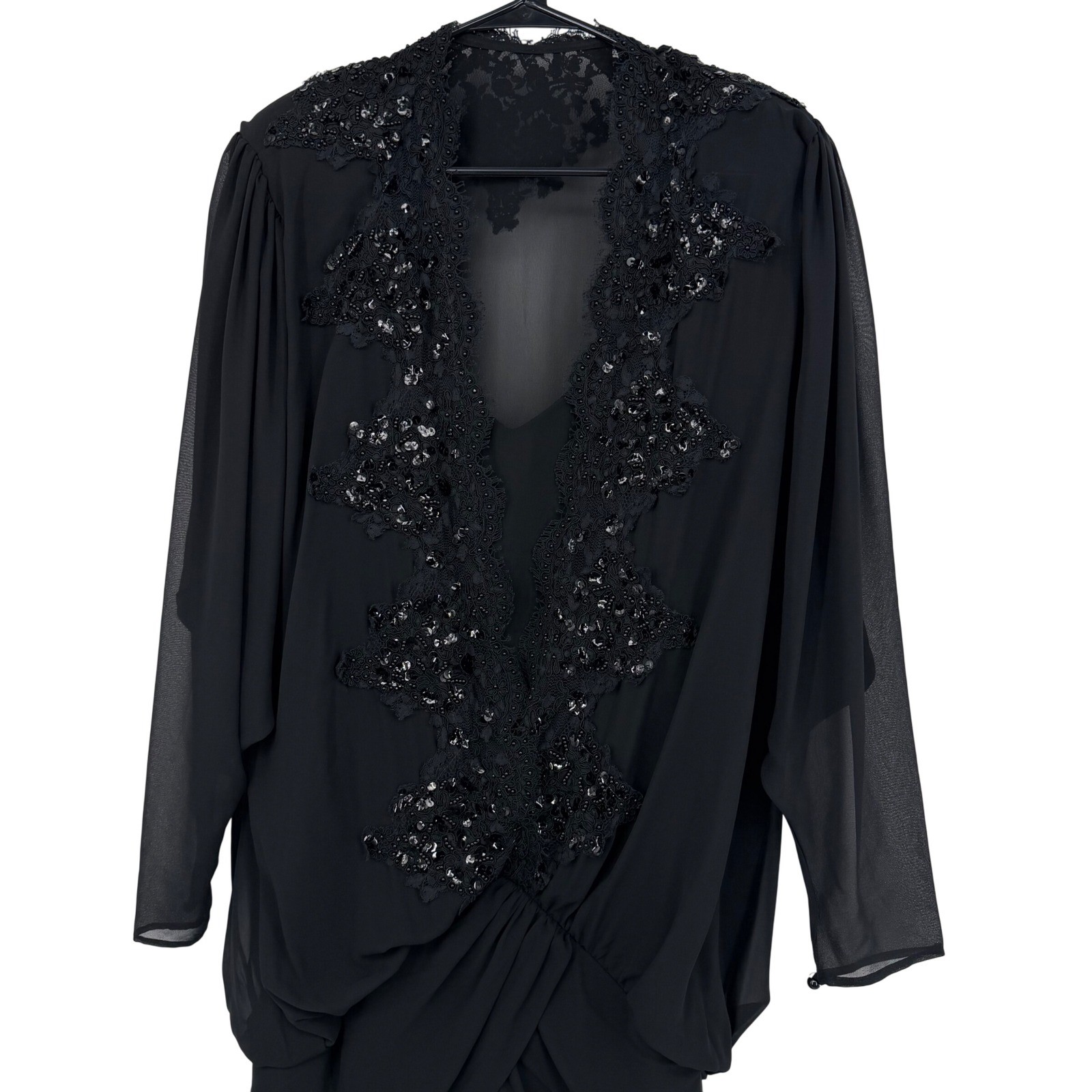 Vintage Casadei Evening Dress Size 14 Black Sequin Lace Chiffon Whimsygoth 80’s