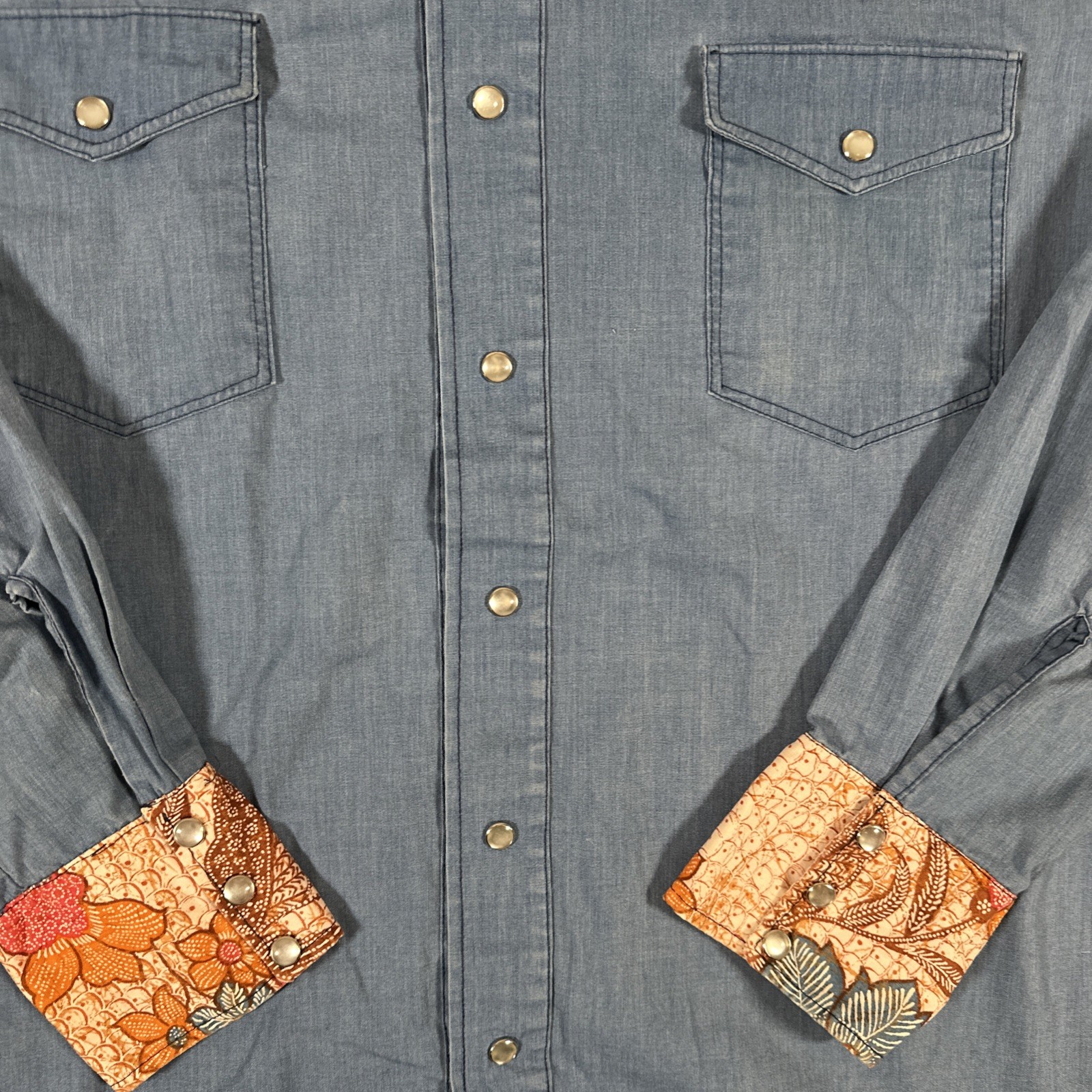 Vintage Button-Down Shirt Large? Handmade Shirley Pearl Snap Blue