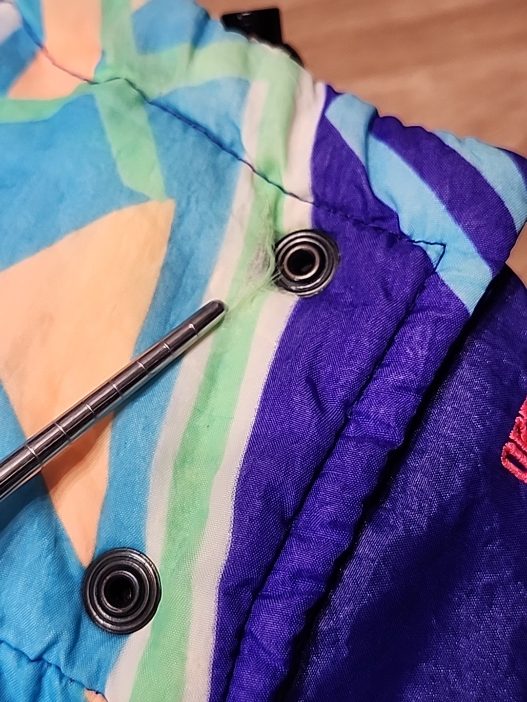 Vintage Obermeyer Wind Breaker Jacket 1980s Purple And Neon Abstract Snaps…
