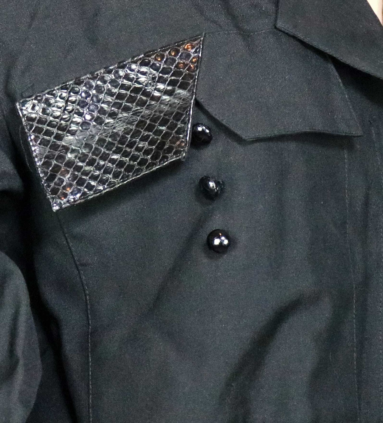 80s Vintage Shirt Blouse Top Black Silk Wool Real Snakeskin Francesca Damon M/L
