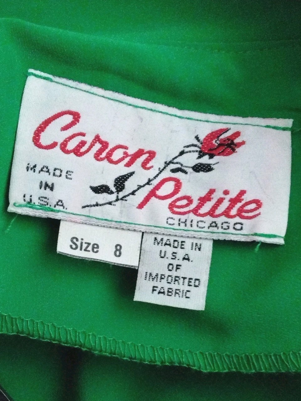Vtg 80s Caron Petite Chicago Green Blouse Elastic Waist Short Sleeves Sz 8 USA