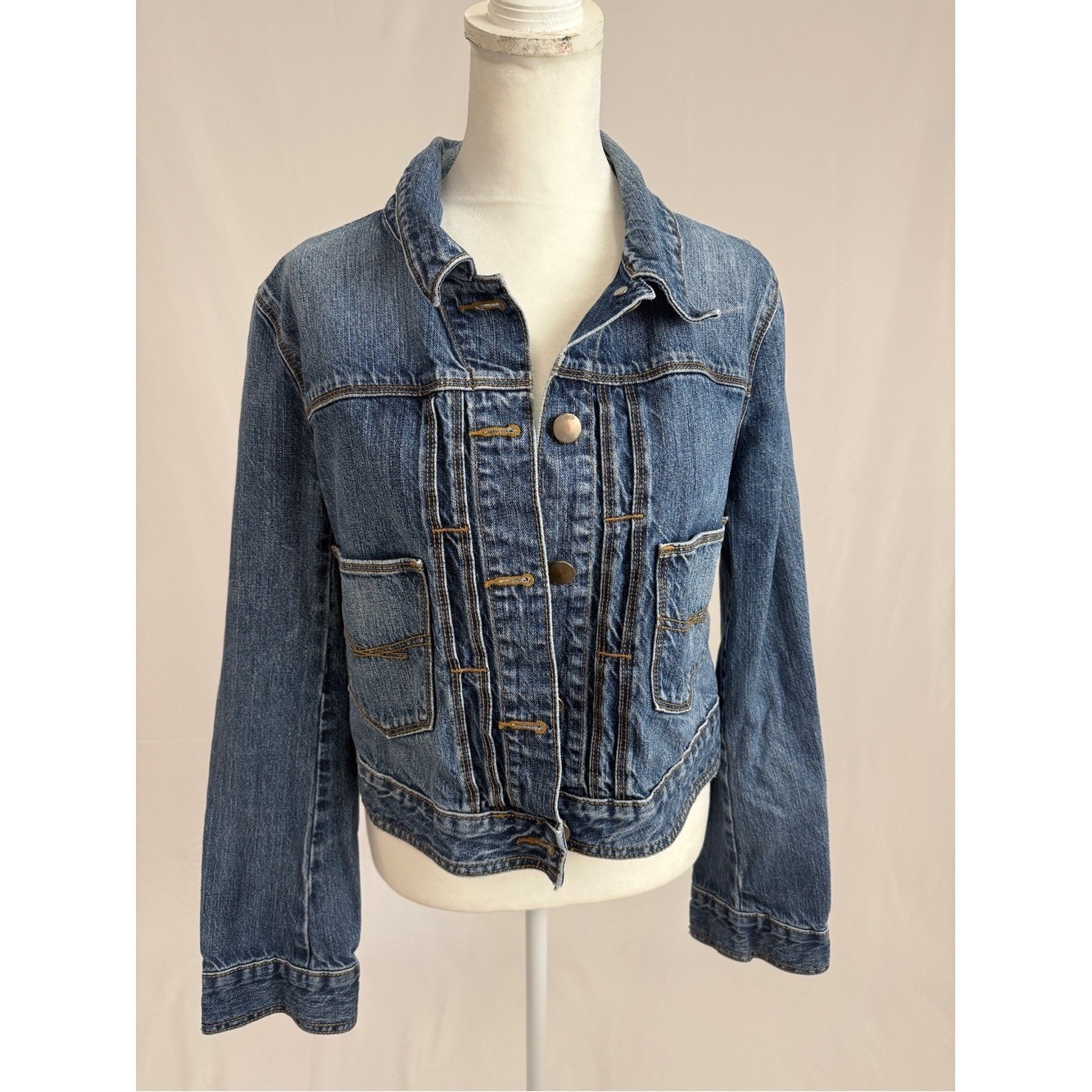 Gap 1969 Denim Jacket Saddle Wash Blue Trucker No Flap Pockets