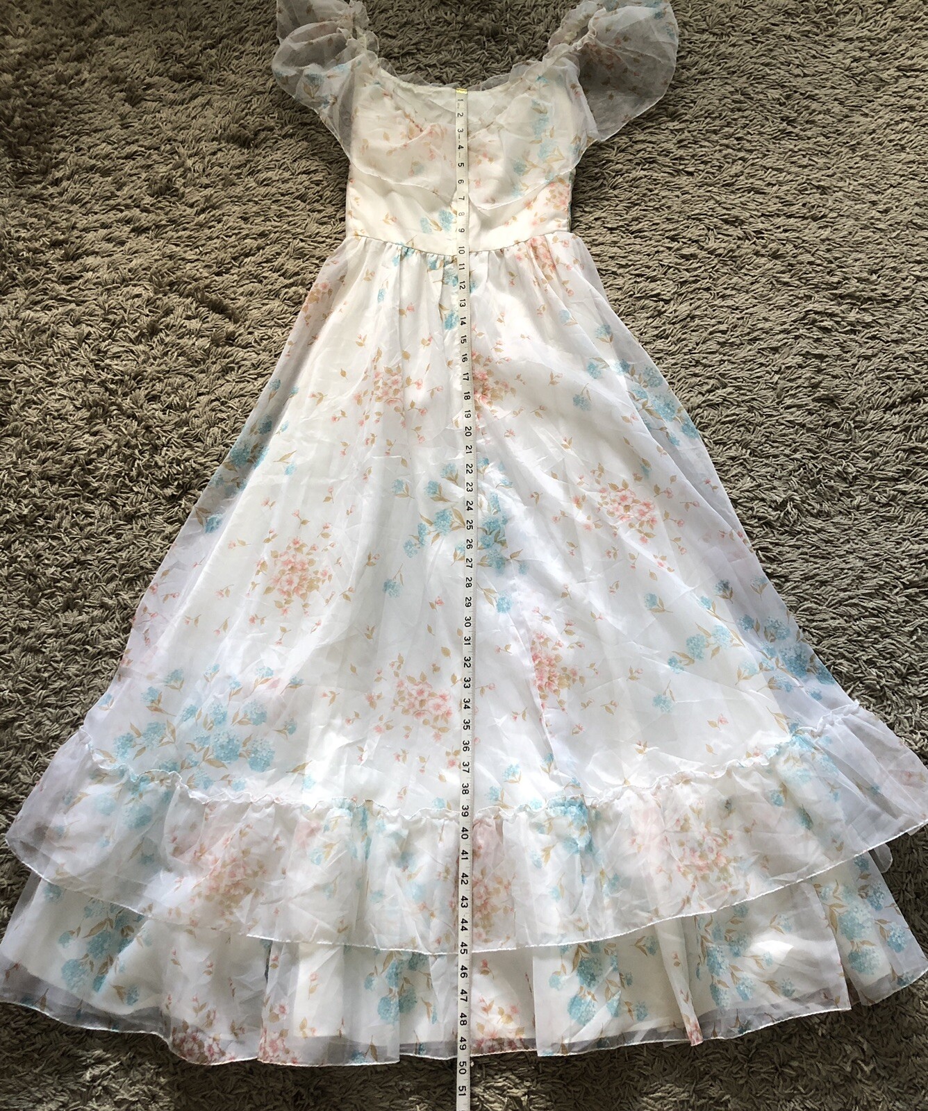 ILGWU Maxi Dress Ruffles Brunch Prom Gown Floral Easter Bridal Prairie Vintage