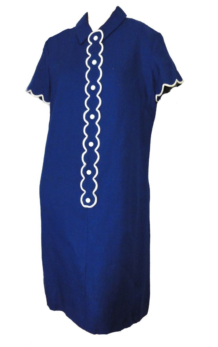 David Crystal Dress Size Large 44″ Bust Vintage Mod 1960s Navy Blue Linen Shift