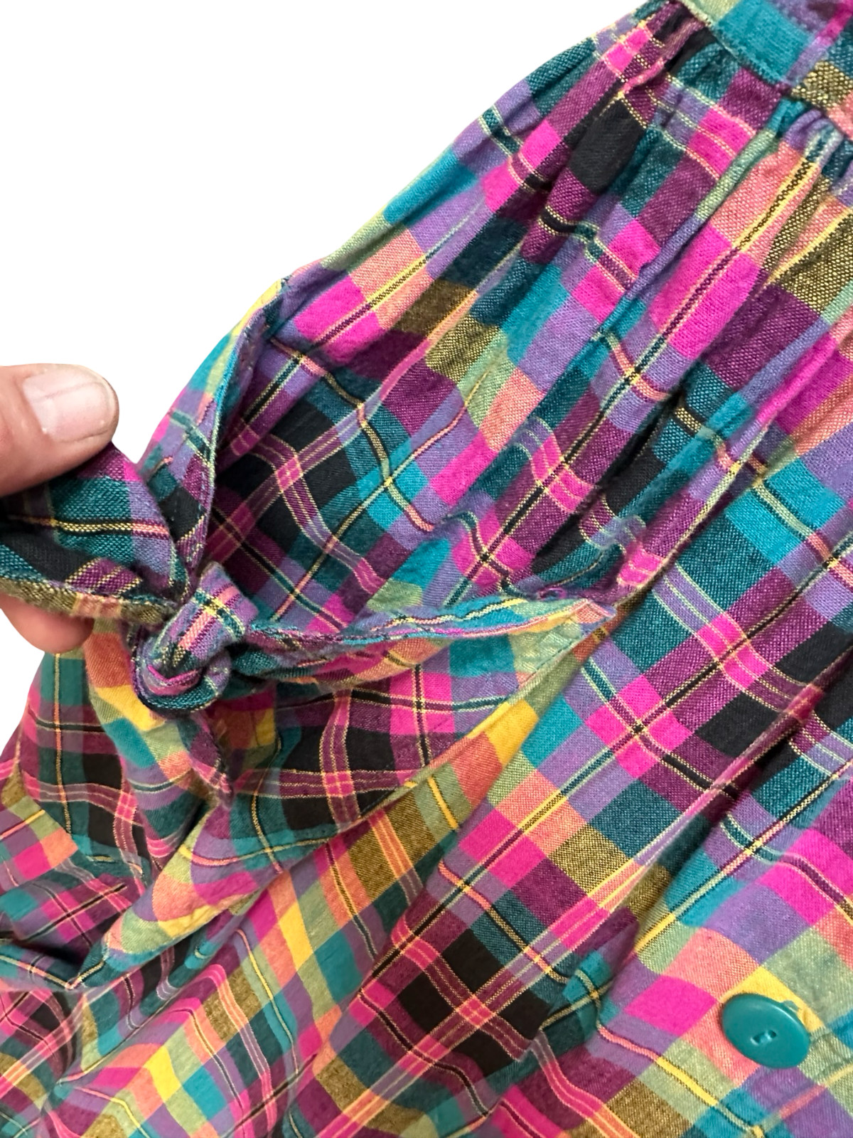 Vintage Multicolor Black Pink Plaid W’s M 100% Cotton Button Front Dress Pockets