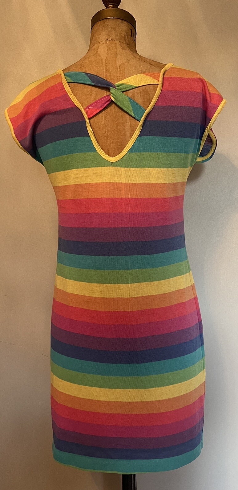 Rare Vintage 1980’s OP Ocean Pacific Rainbow Stripe T-shirt Dress USA Small