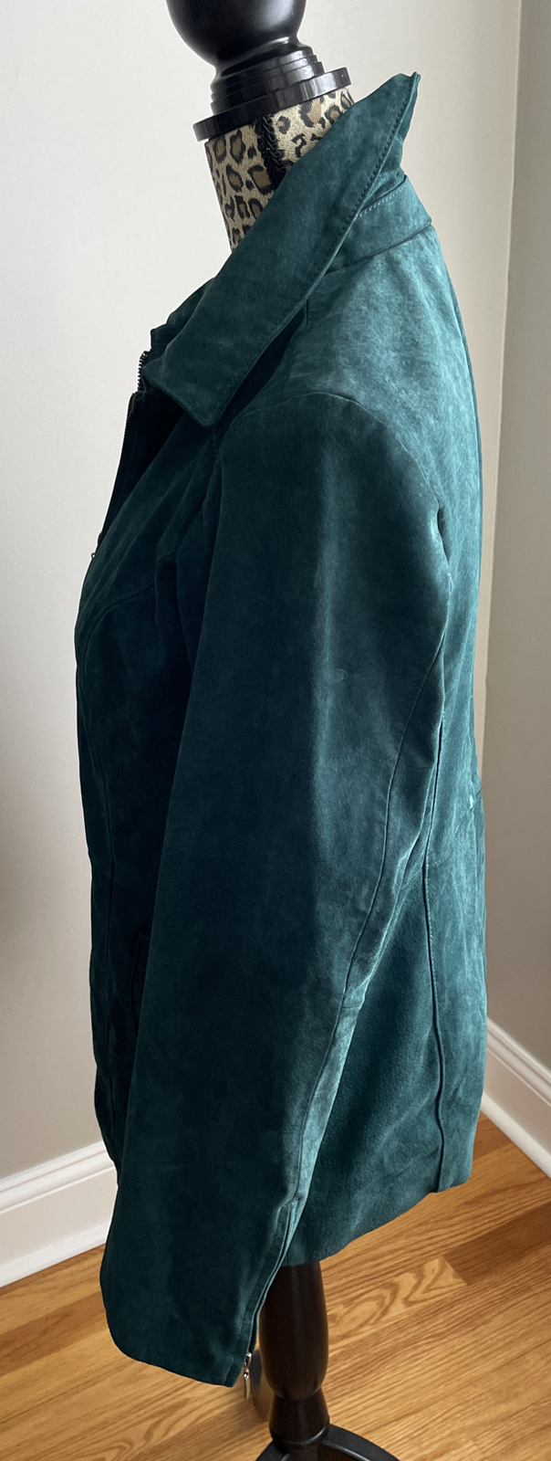 Dennis Basso~ Washable Suede Leather Jacket~Full Zip~Green~Women’s~Sz Small~EUC