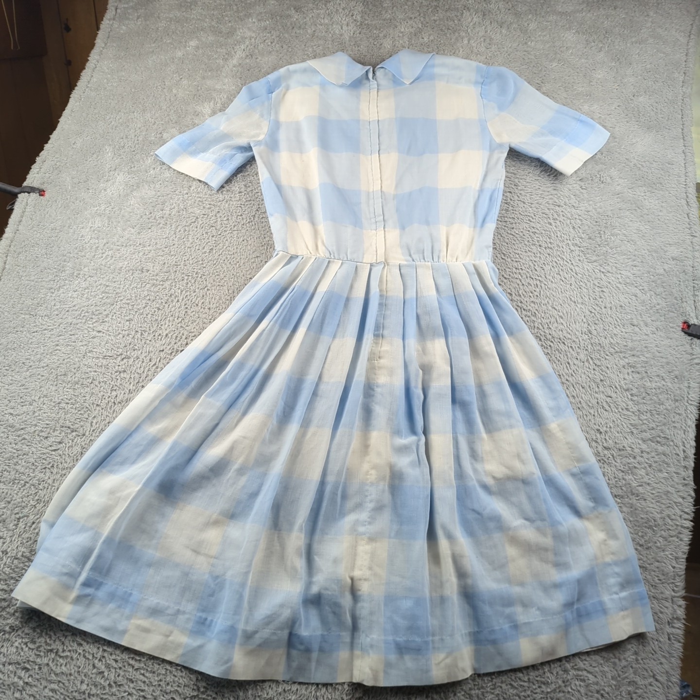 Vintage Jeanne Durrell Dallas Dress Womens Blue White Prairie Pleated Modest