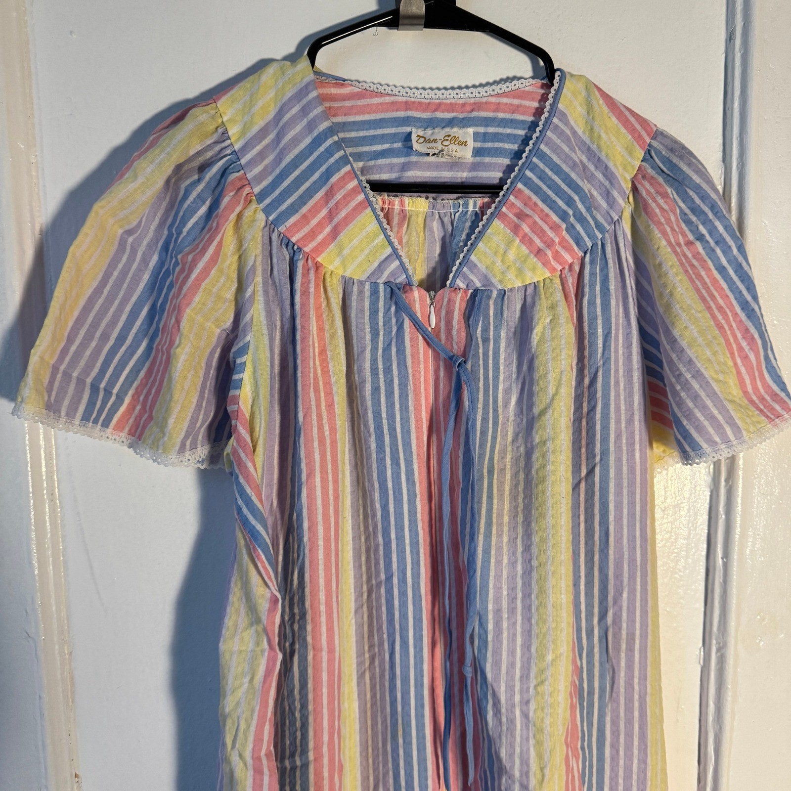 Vtg Dan-Ellen Pastel Rainbow Pride Maxi Muumuu House Dress M Retro Nightgown