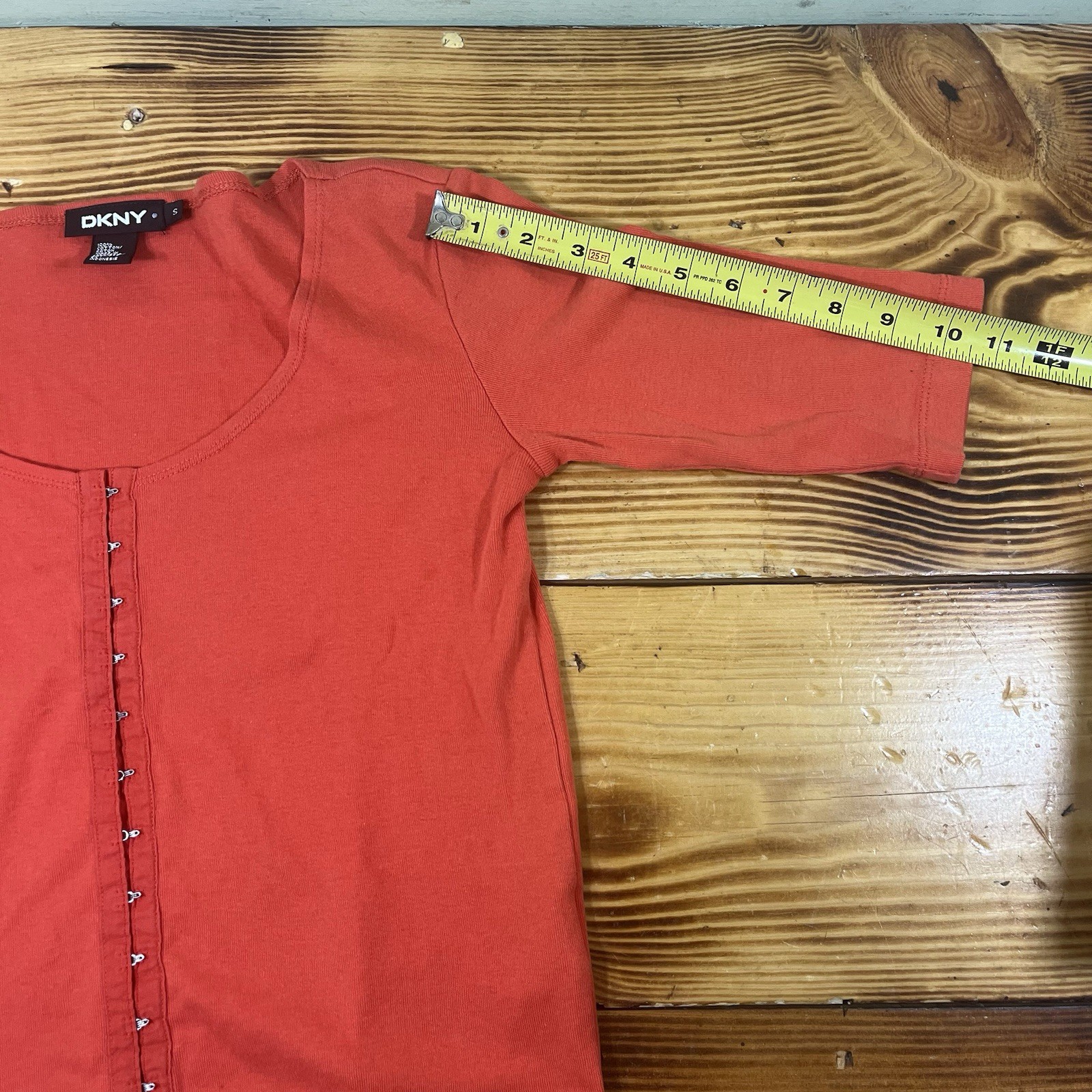 Y2K Vintage DKNY Top Shirt Size Small Cotton ORANGE Scoop Clasp Front Women’s