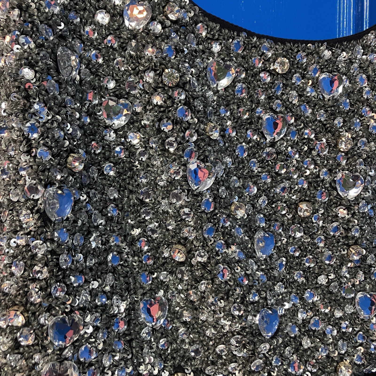Vintage 90s Style Black Silver Sequin Diamonte Cocktail Mini Dress Sz 10 approx