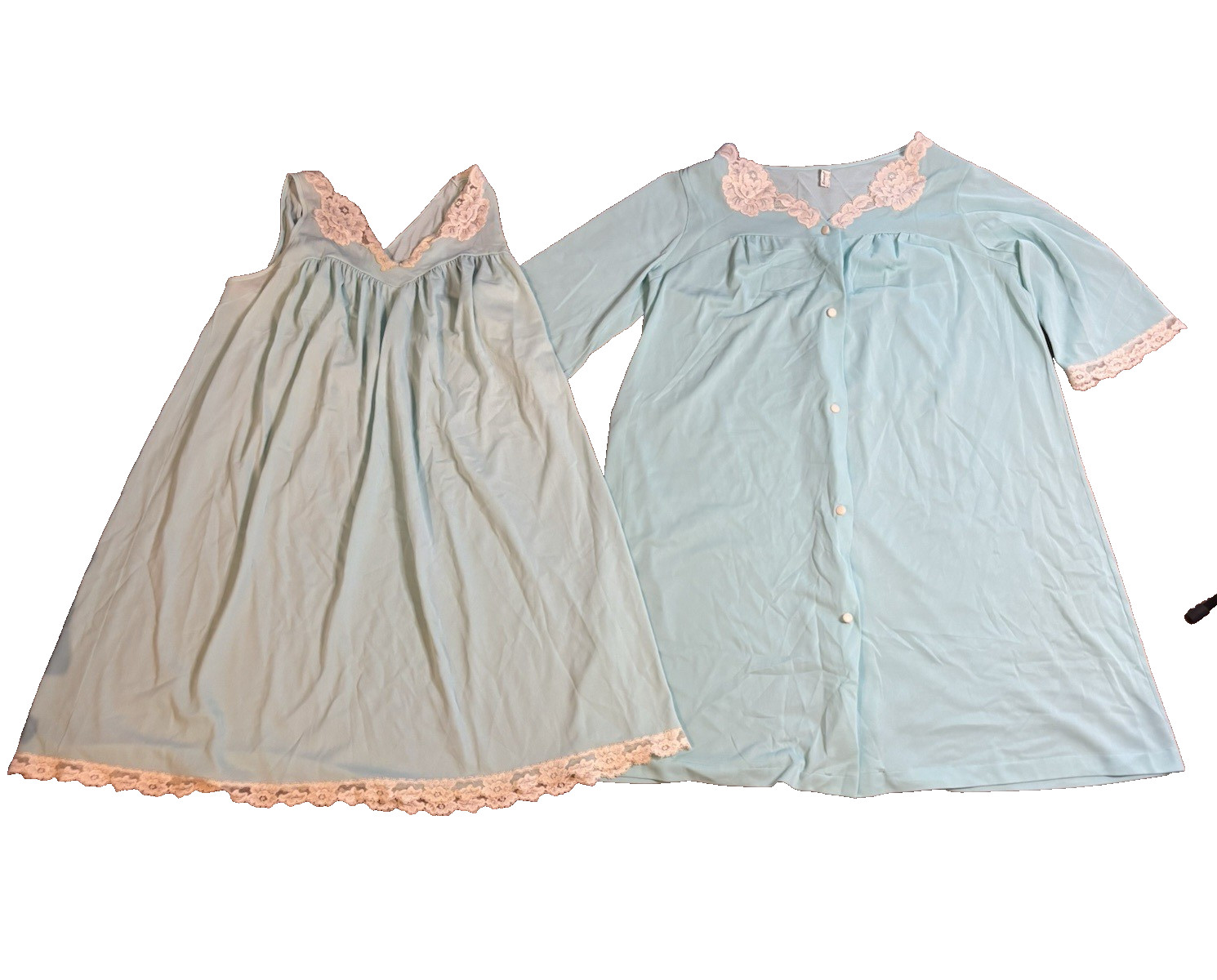 VINTAGE Nylon Komar size Large women’s robin blue slip night gown and night coat
