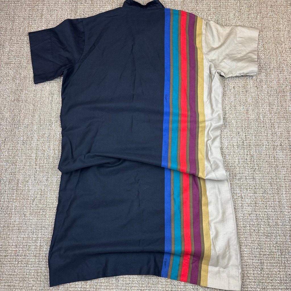 Katherine Ogust Penthouse Gallery Vintage Color Block Stripe Dress Black 70s