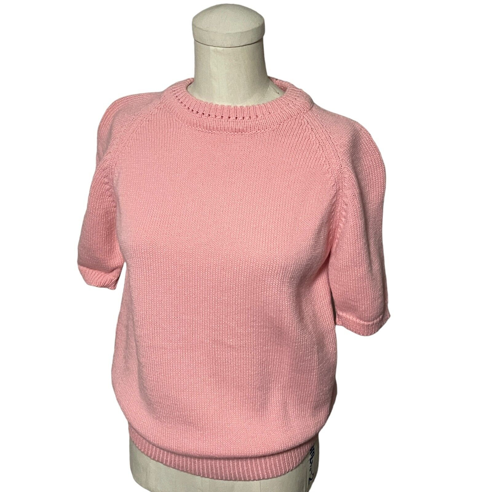 Vintage Pink Classic Look Short Sleeve Sweater Preppy Cute Girly Crewneck