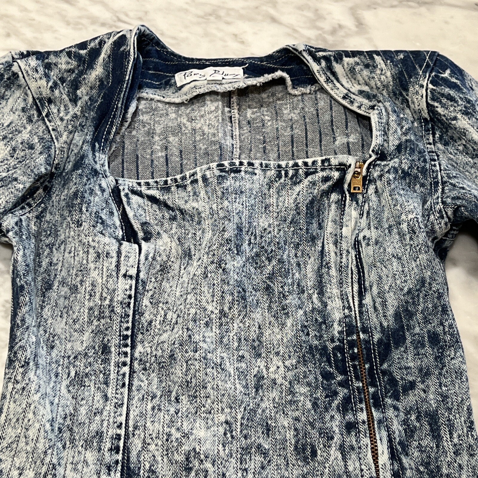 Vintage Paris Blue Dress Small Acid Wash Denim Full Zipper Long Sleeve Bodycon