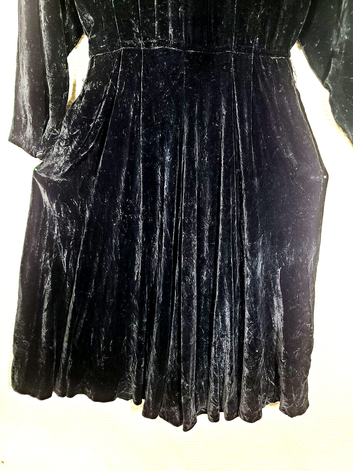 Vtg 90s Velvet Bias Dress Black Silk Rayon Velour Drapey Skirt Button Back 8 M