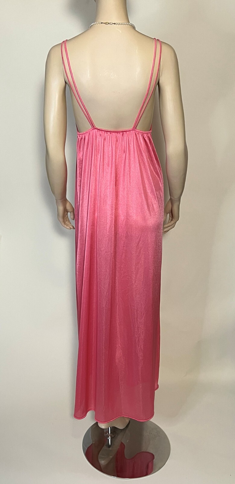 Vintage Sears Pink nylon double spaghetti strap nightgown with front slit size M