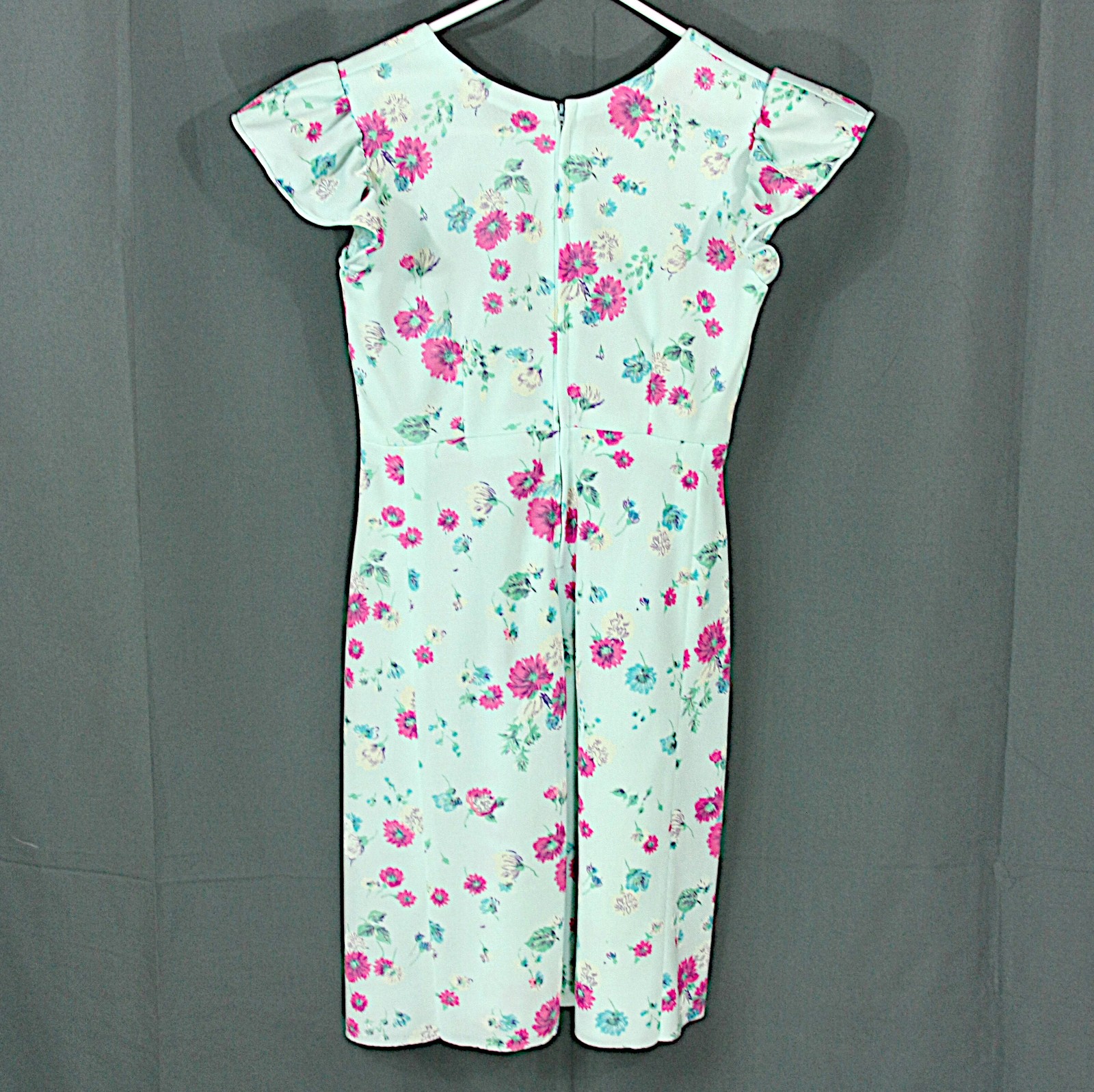 Vintage Pink and Blue Floral Flutter Sleeve Mini Dress Party Sundress 1970s