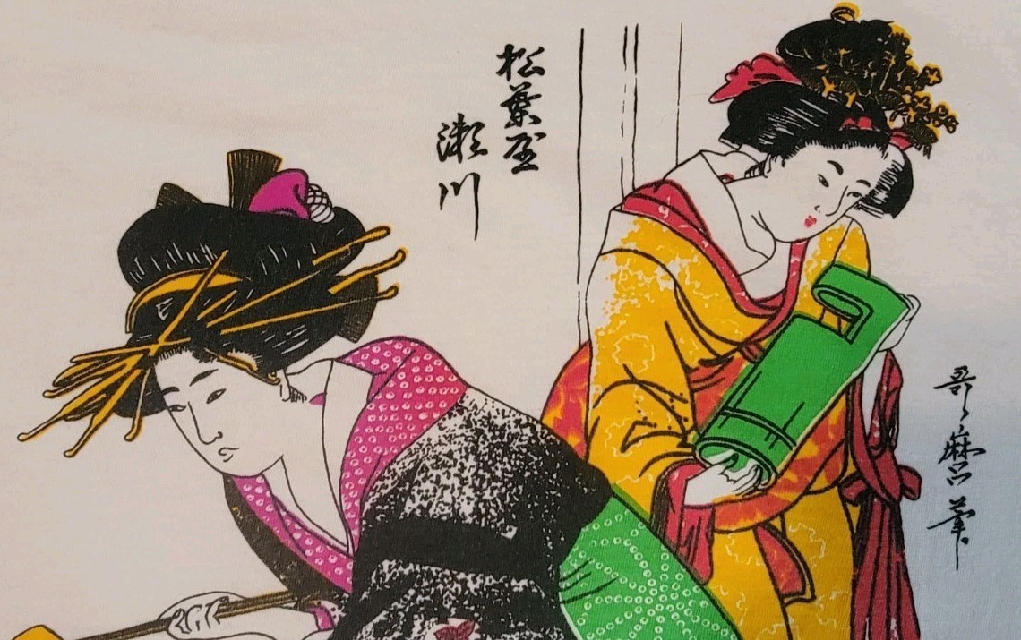 Vtg 80’s Geisha Women Flowers Cotton T-shirt No Tag Approx Size M, Single Stitch