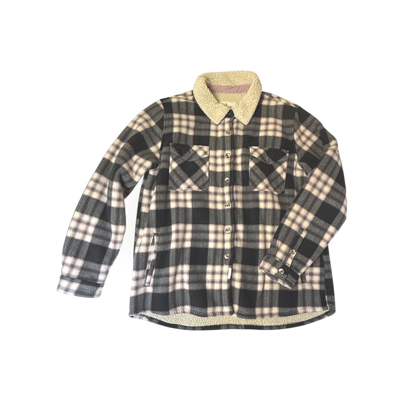 Soho Threads Plaid Sherpa Lined Shirt Jacket Flannel Sherpa Collar XXL Hipster