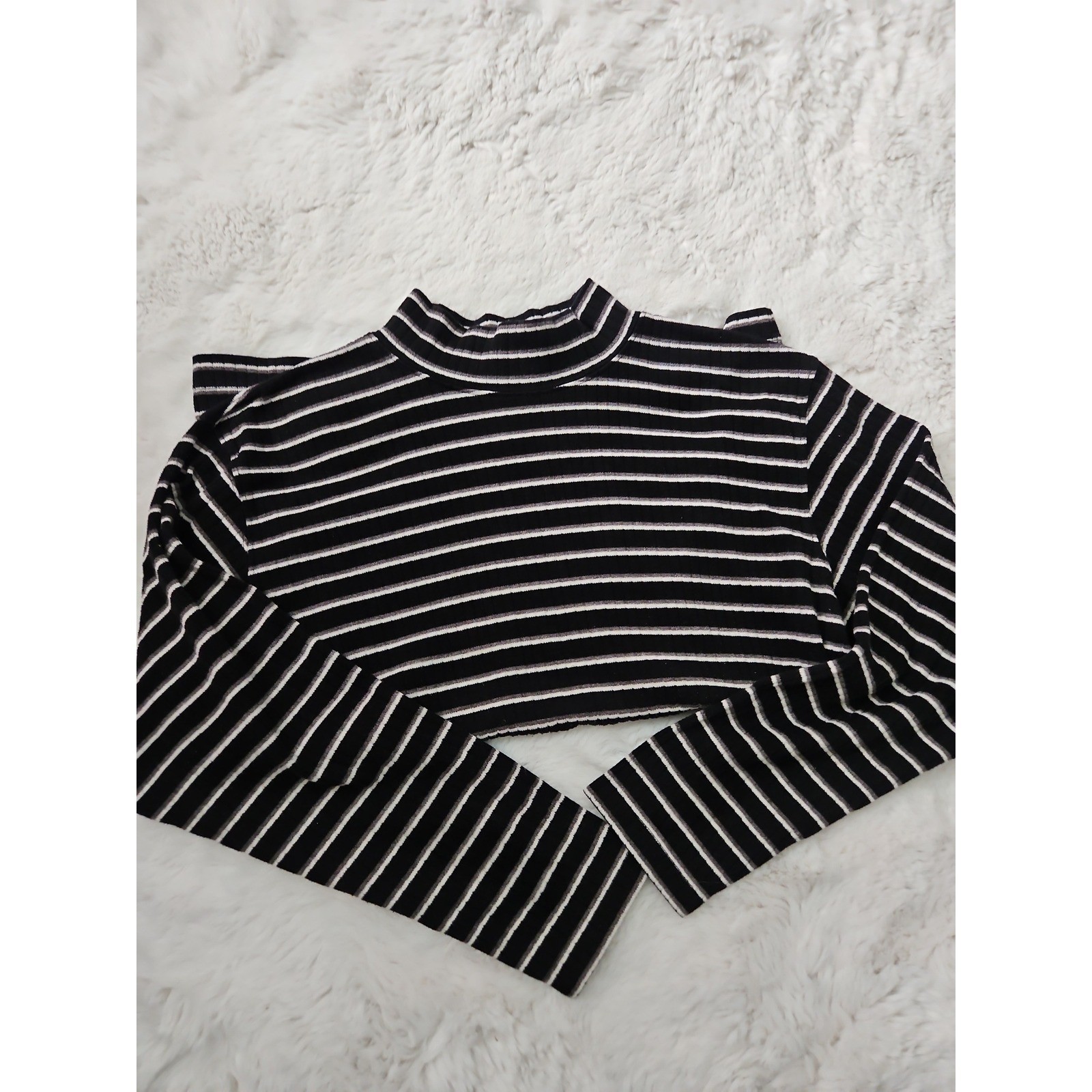 Vintage 90s Classic Elements Mock Neck Striped Ribbed Sweater Shirt Medium Thras