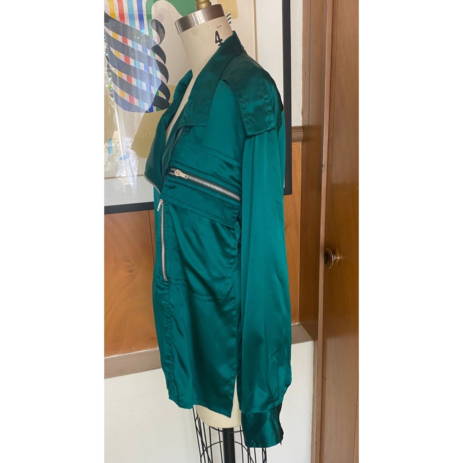 VTG Pancaldi & B Italy silk Blouse zipper S M Italy top emerald green