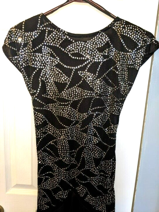 Vtg 1980s Black Sparkle Evening Cocktail Dress Size 8 Shoulder Pads
