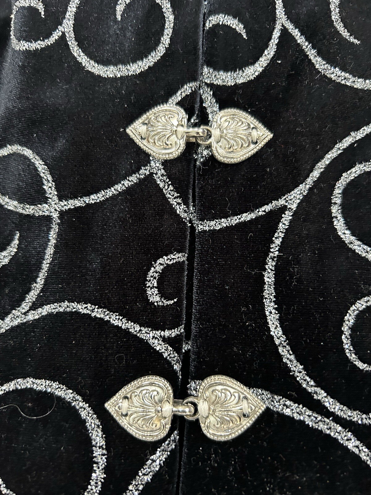 Vintage BLACK VELVET Silver Glitter Mandarin Collar Jacket Size 12 Women JBS LTD
