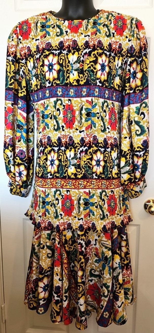 VTG Anastasia Sz 20 Multicolor Floral Print Polyester Pleated 2-Piece Dress Set