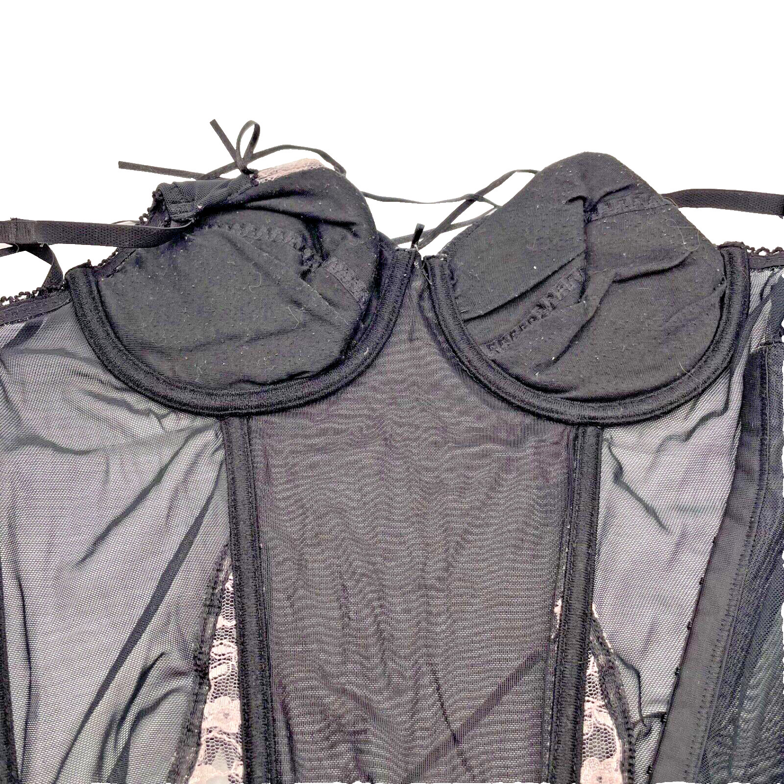 Jolie Intimates Black Semi-Sheer Mesh Lace Boned Bustier Corset Top UW Bra 36C