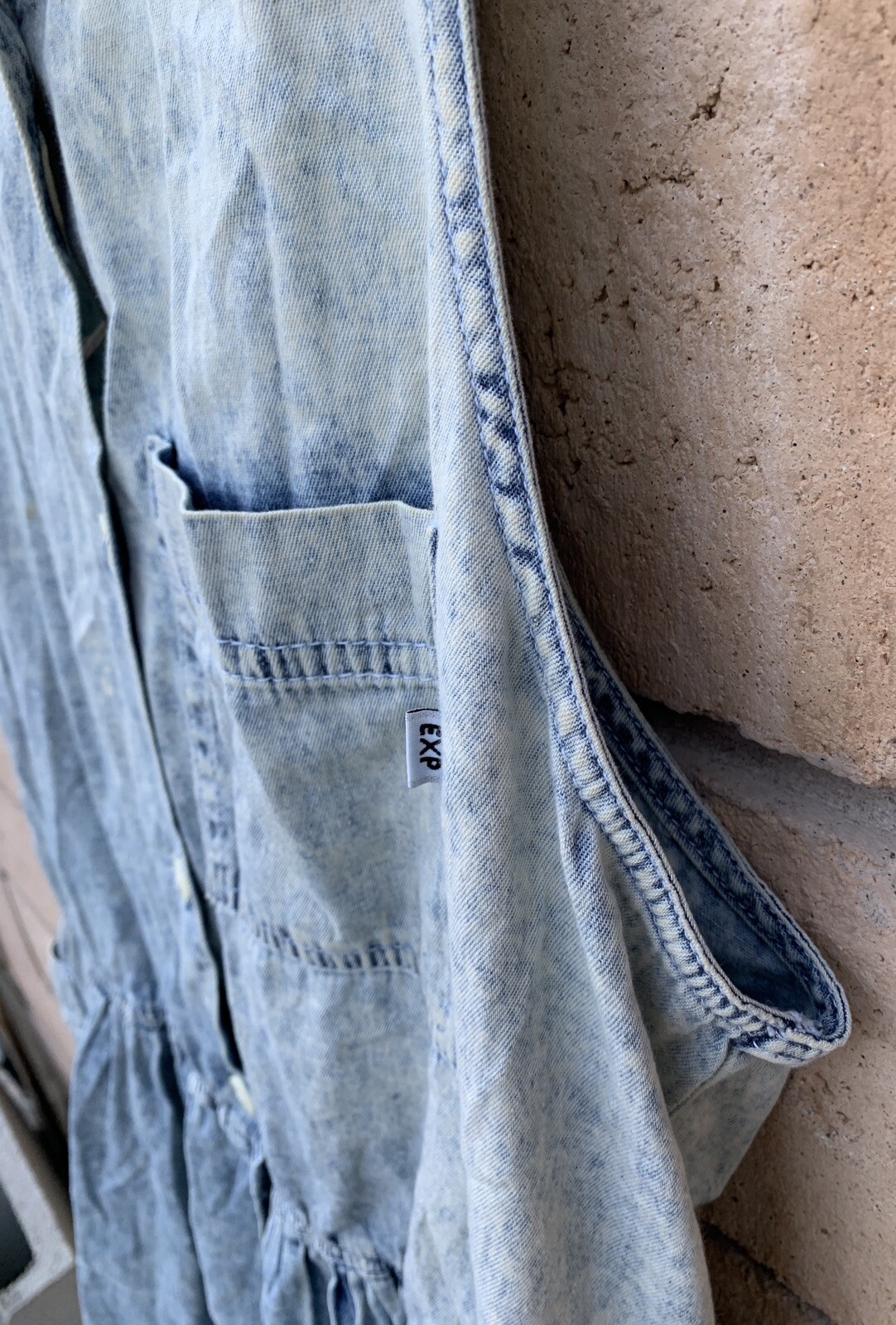 Vintage Limited Express EXP Acid Wash Denim Jumper Dress Pockets 1980s Size L