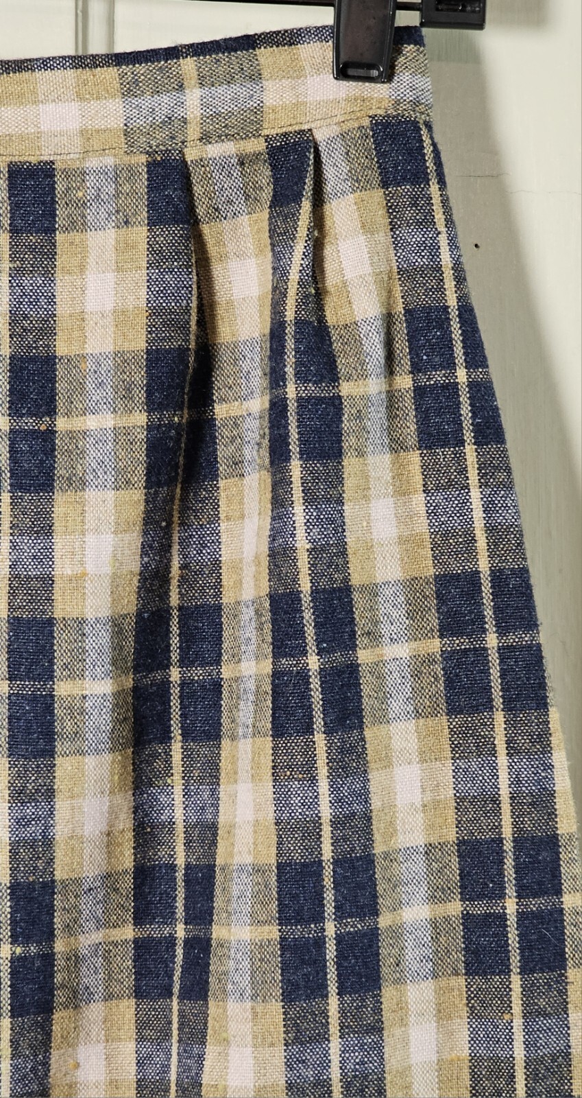 VTG 80’S Wool Pencil Skirt Women XS Blue Tan Pink Plaid Tartan Pleated Academia