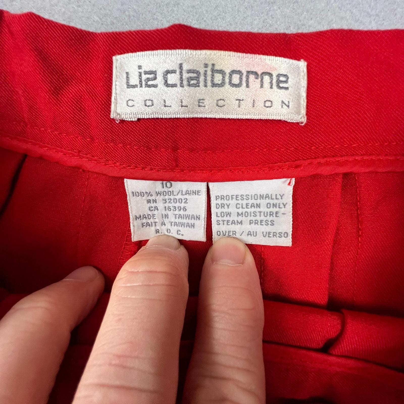 VTG Liz Claiborne Pleated Midi Skirt Womens 10 Red 100% Wool Career Classic