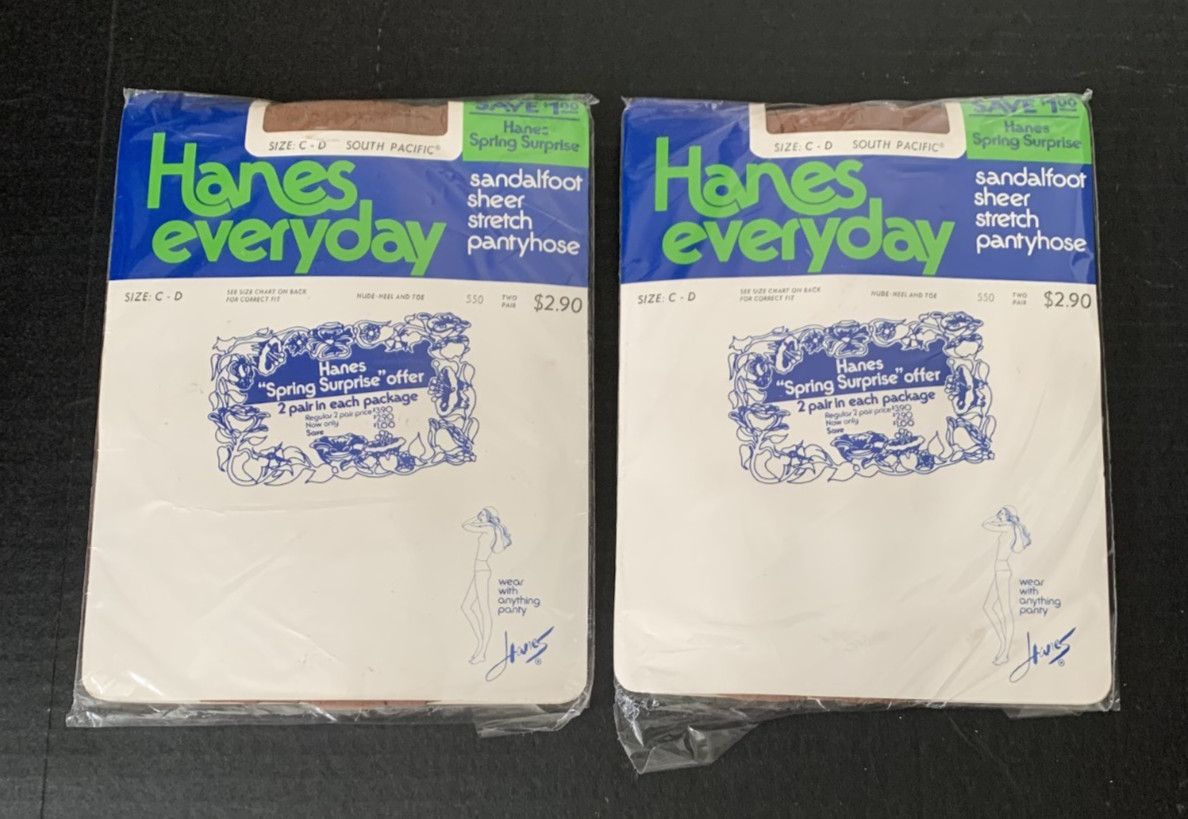 4 pair Vtg Hanes Everyday Pantyhose South Pacific Sheer Stretch Sz C-D