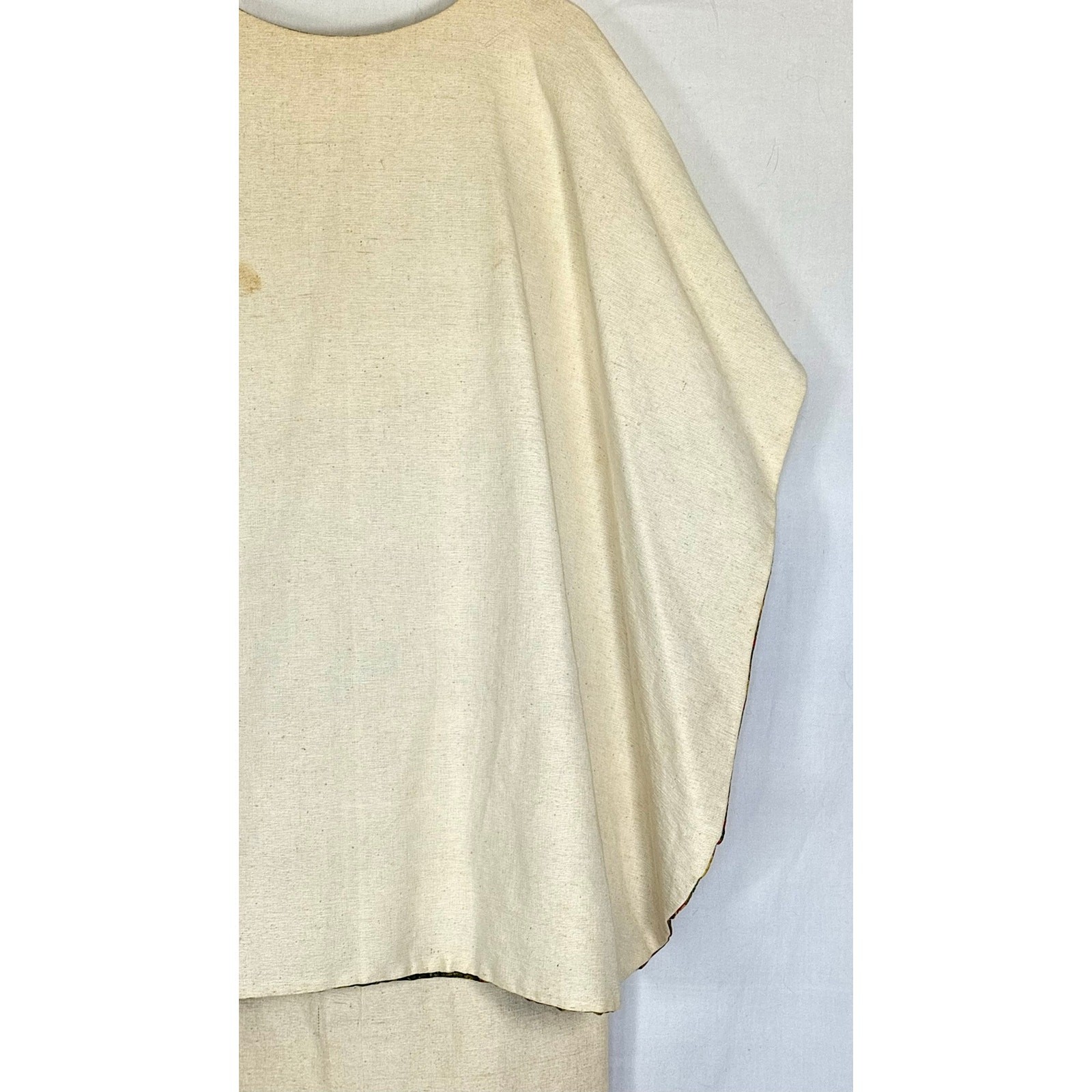 Vintage 1970s Barbara Matamoros Canvas Cape Dress African Barkcloth Print