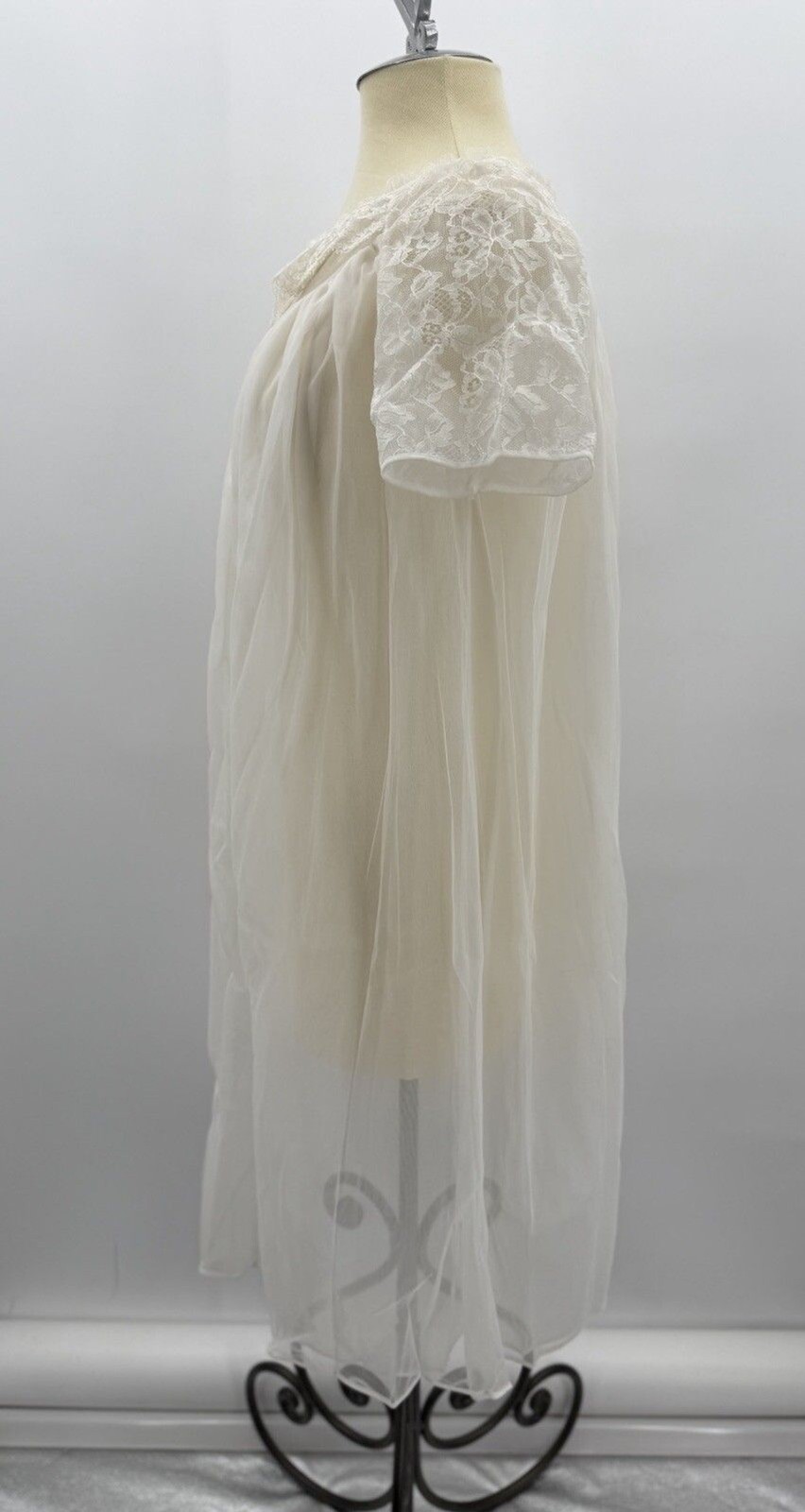 Vintage Formula Chiffon Double Layer Sheer White Wrapper Robe Sm Lingerie USA