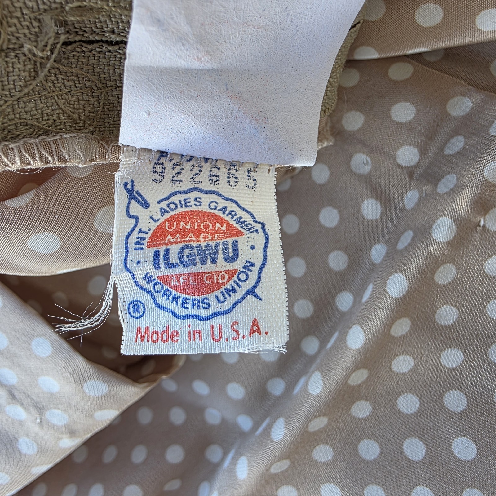 Vintage 80s Polka Dot Pleated Midi Skirt Tan Cream Russ Made USA ILGWU Size 10