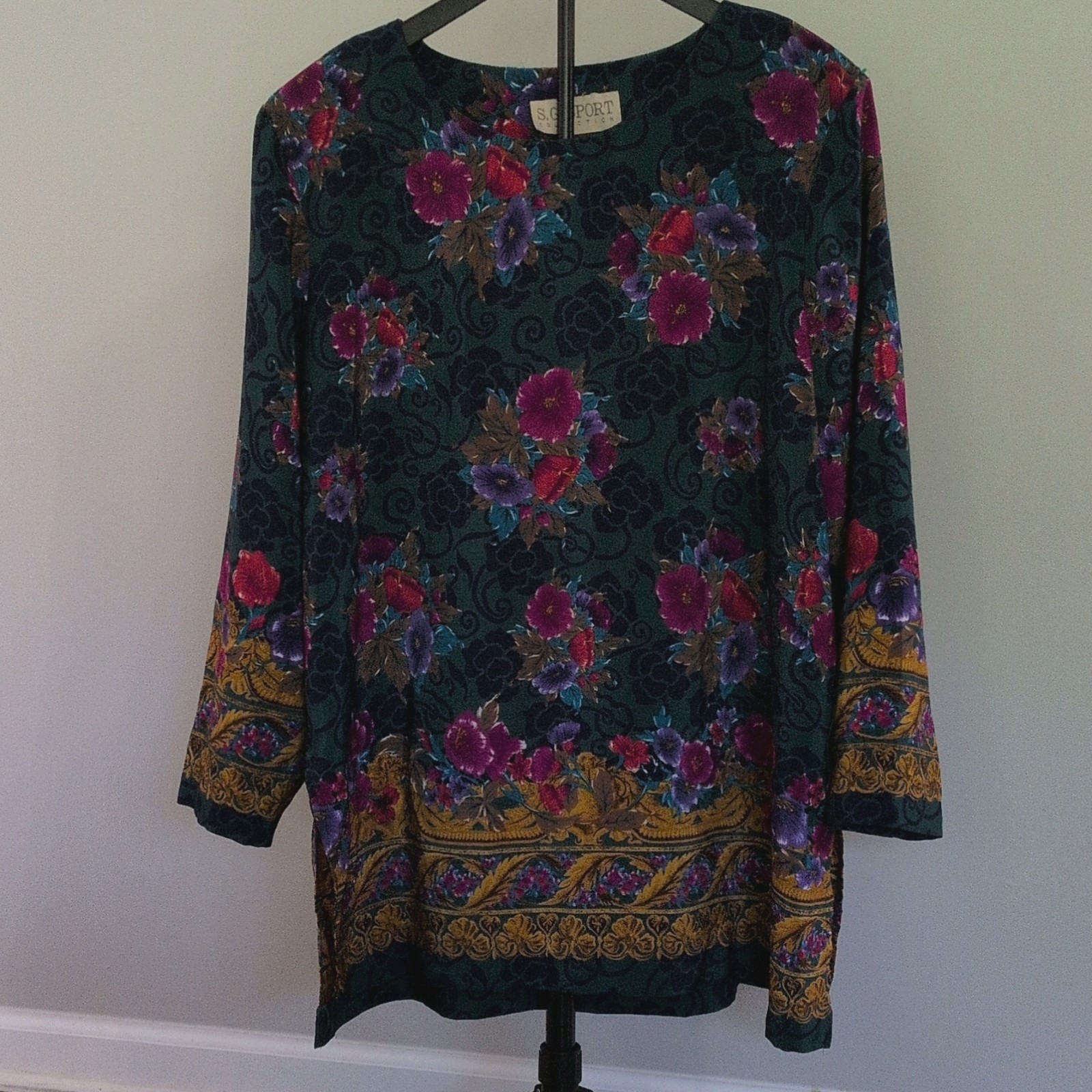 S.G. Sport Collection Vintage 90s 80s Floral Shirt Green Purple XXL 2XL 3XL