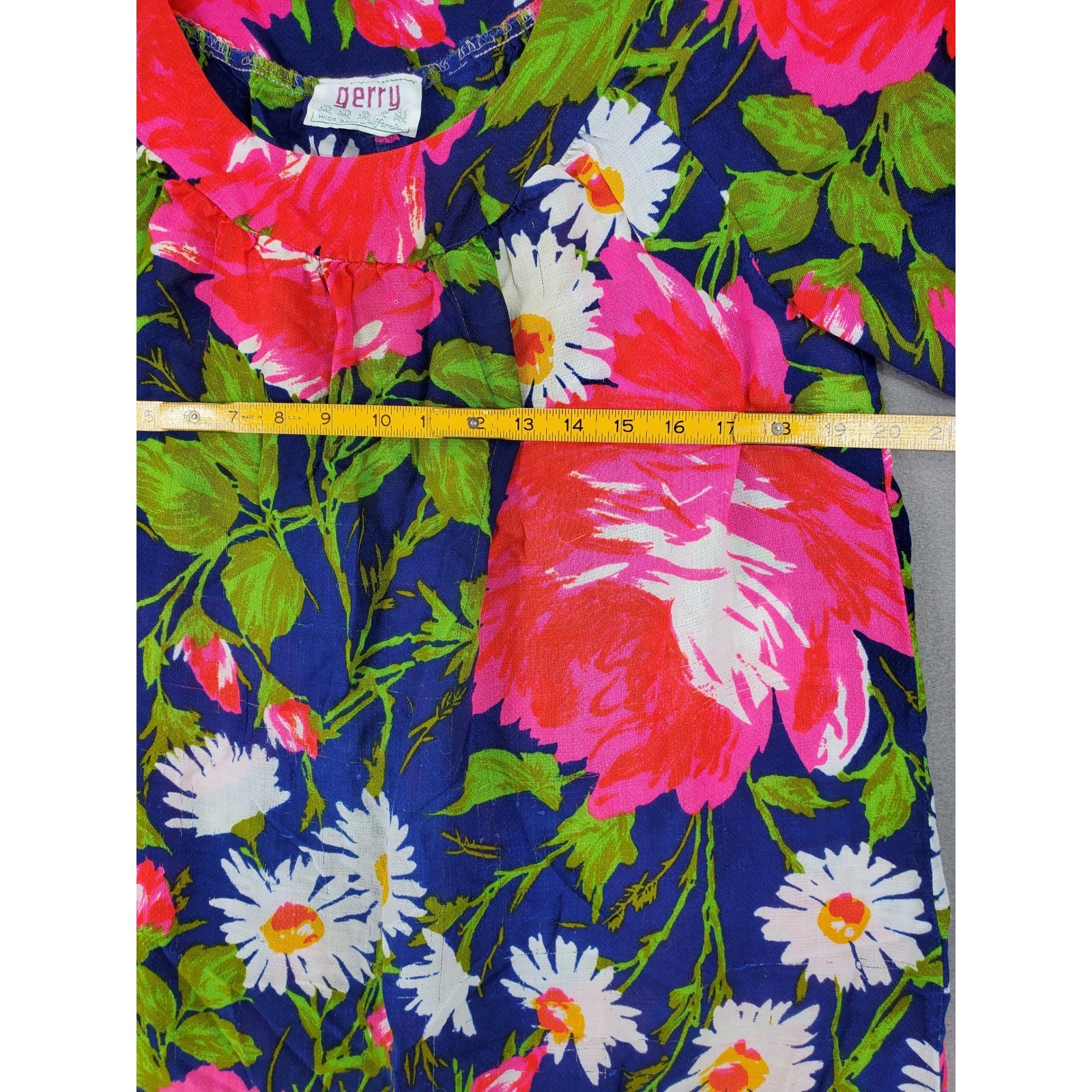 Gerry Muu Muu Sz L/XLNavy Blue Floral Vintage 60s 70s Barkcloth Nightgown Dress