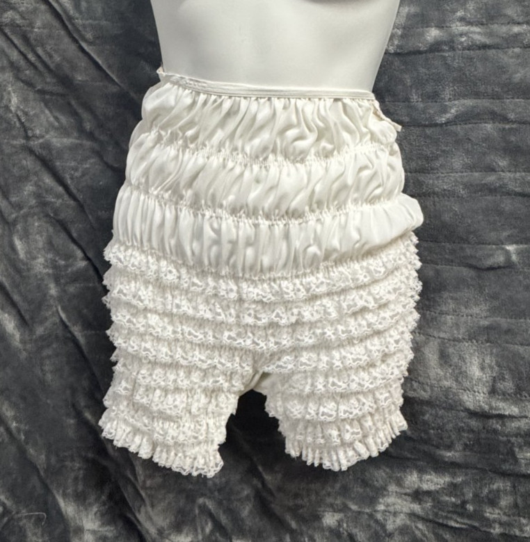 1950s Vintage Womens Ruffle High Waisted Pantaloons White Bloomers Small