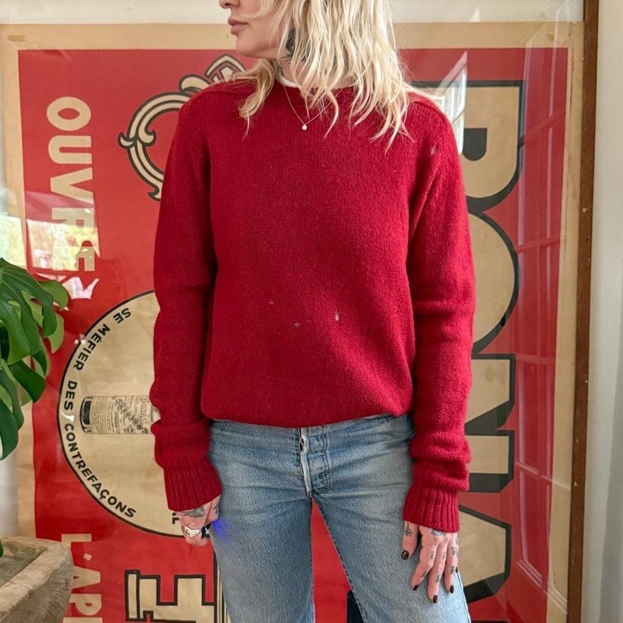 Vintage Braemar International Red Shetland Wool Sweater Mens 70s 80s Scotland