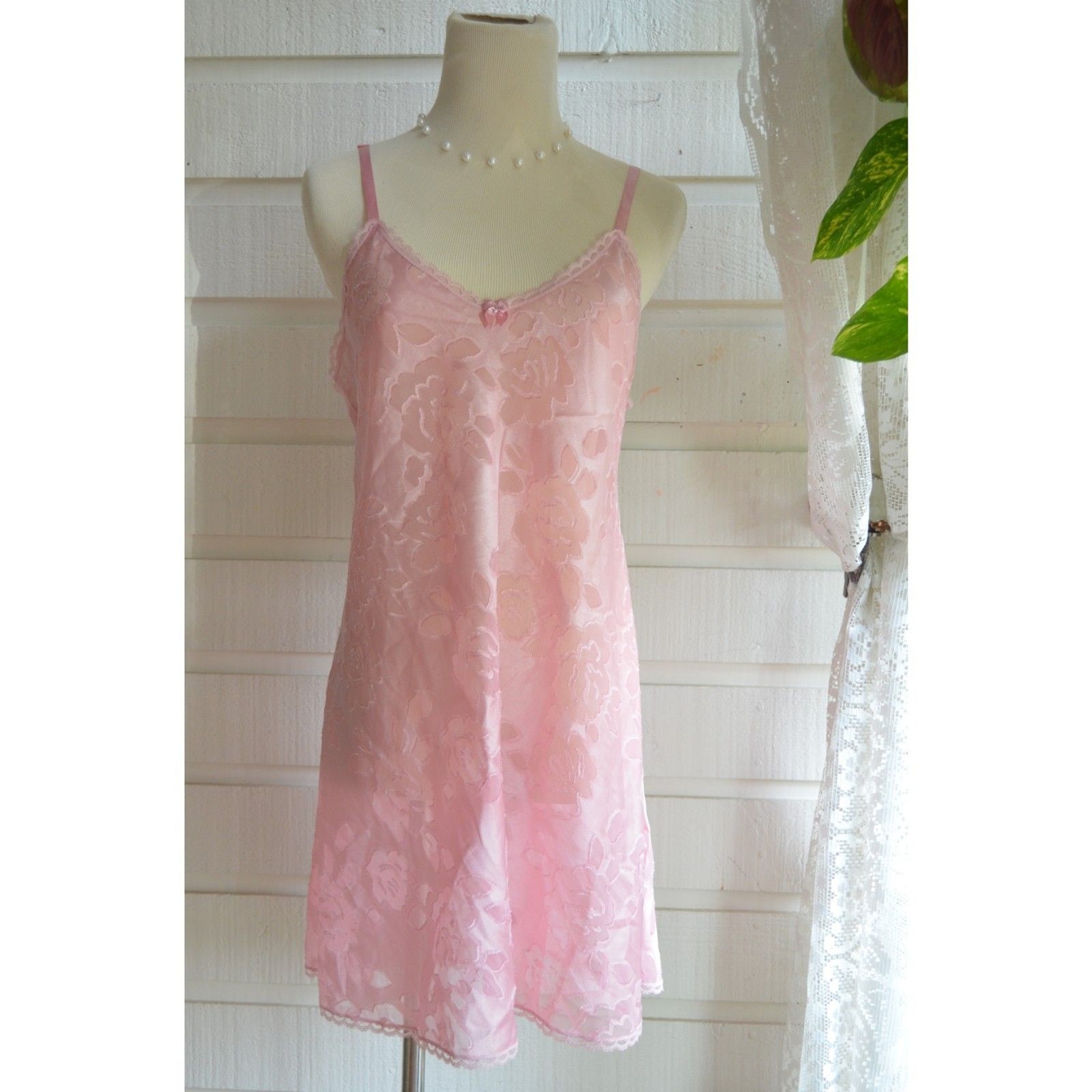 Vintage 80’s UndercoverWear Pink Slip Dress with Bows and open back L