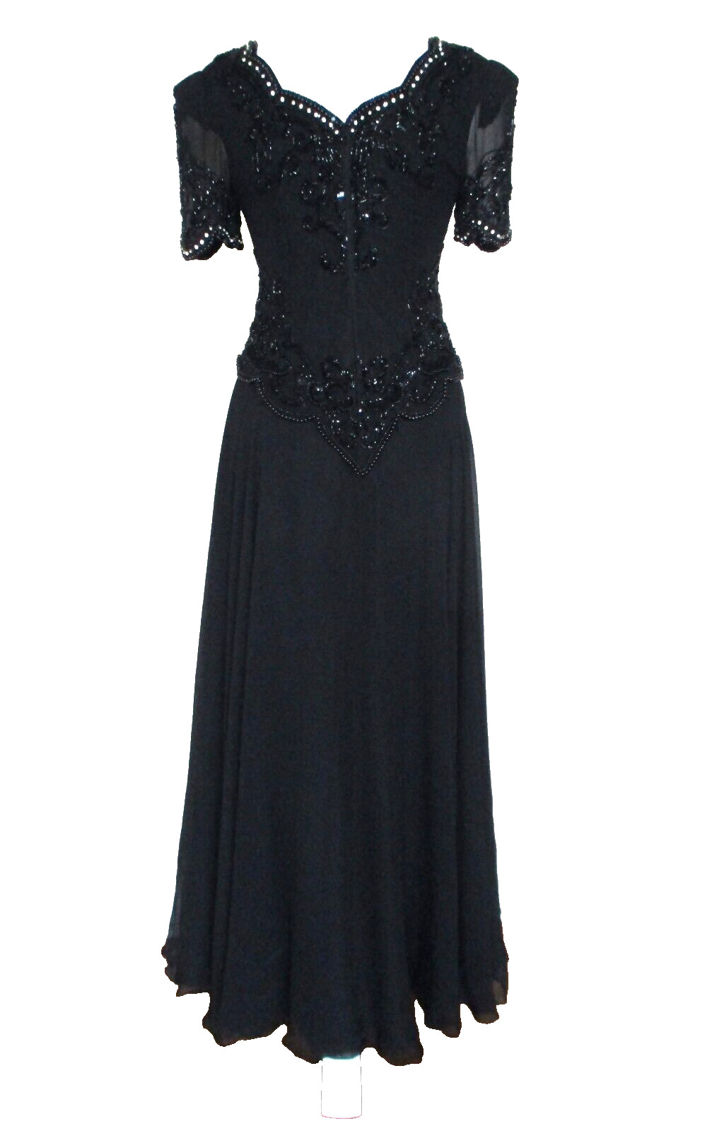 Le Monde Fashions Evening Gown Sz 8 (Vintage) Women Black Beaded Silk Dress NWT