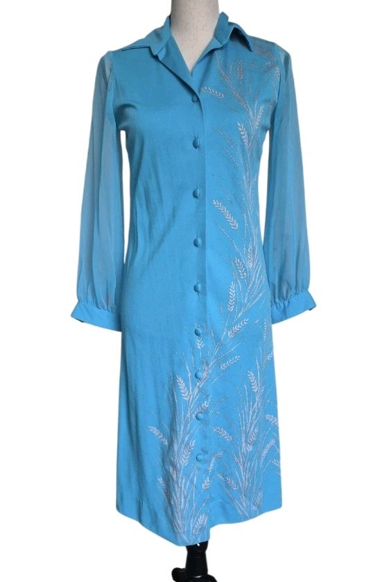 Vintage Alfred Shaheen Dress Asian Inspired Womens Size 6 Sheer Sleeves