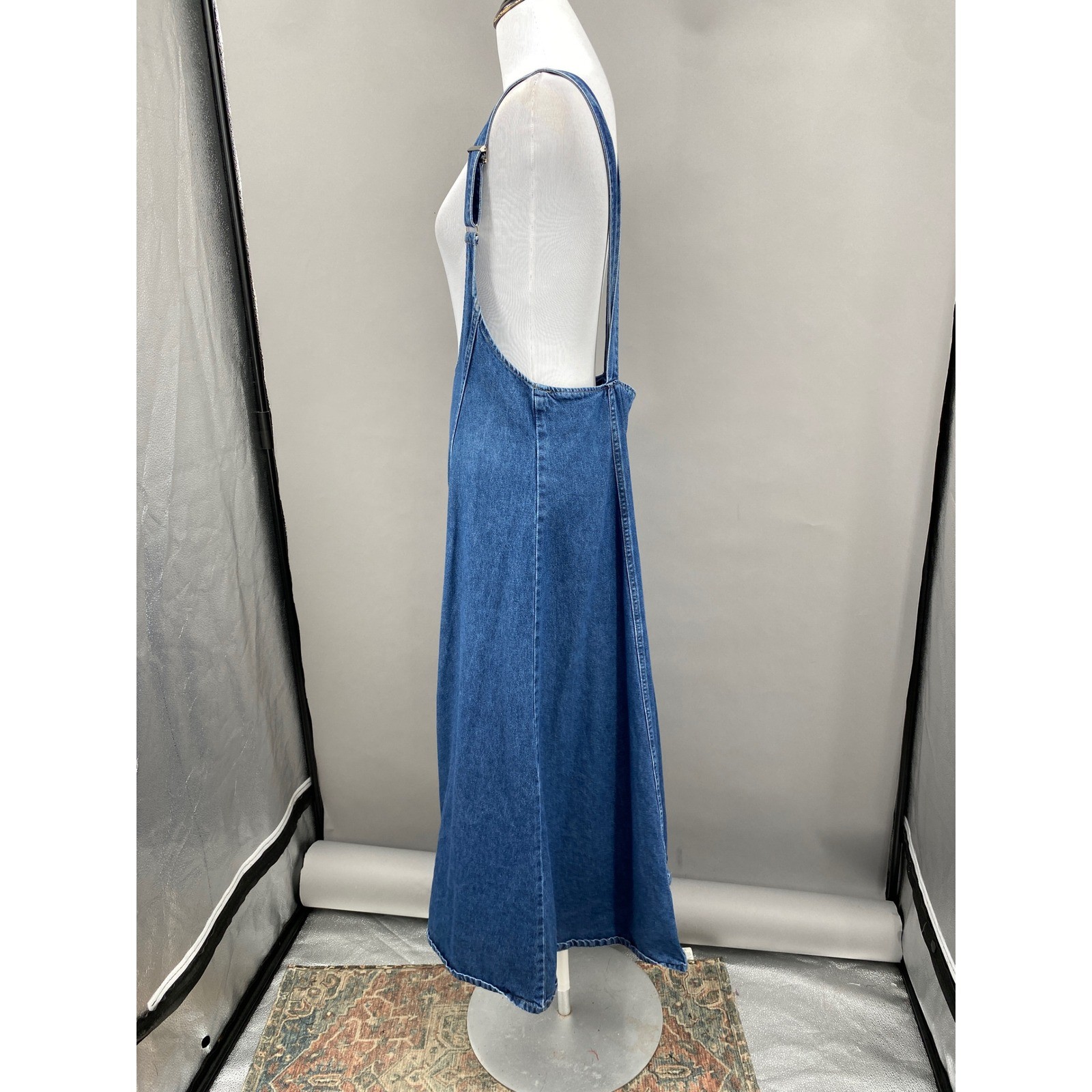 Forenza Denim Pinafore Suspender Skirt Dress Womens 14 Vtg 90s Overall Midi Bibs