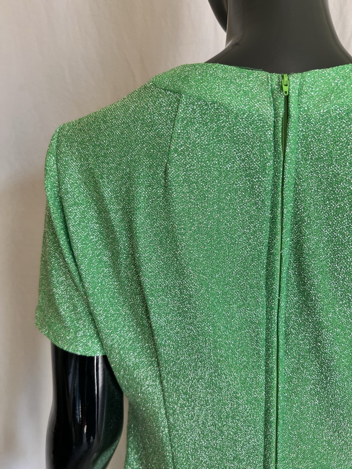 Vtg 1970s Hostess Dress Metallic Silver & Bright Green Maxi Cut Out Detail M/L