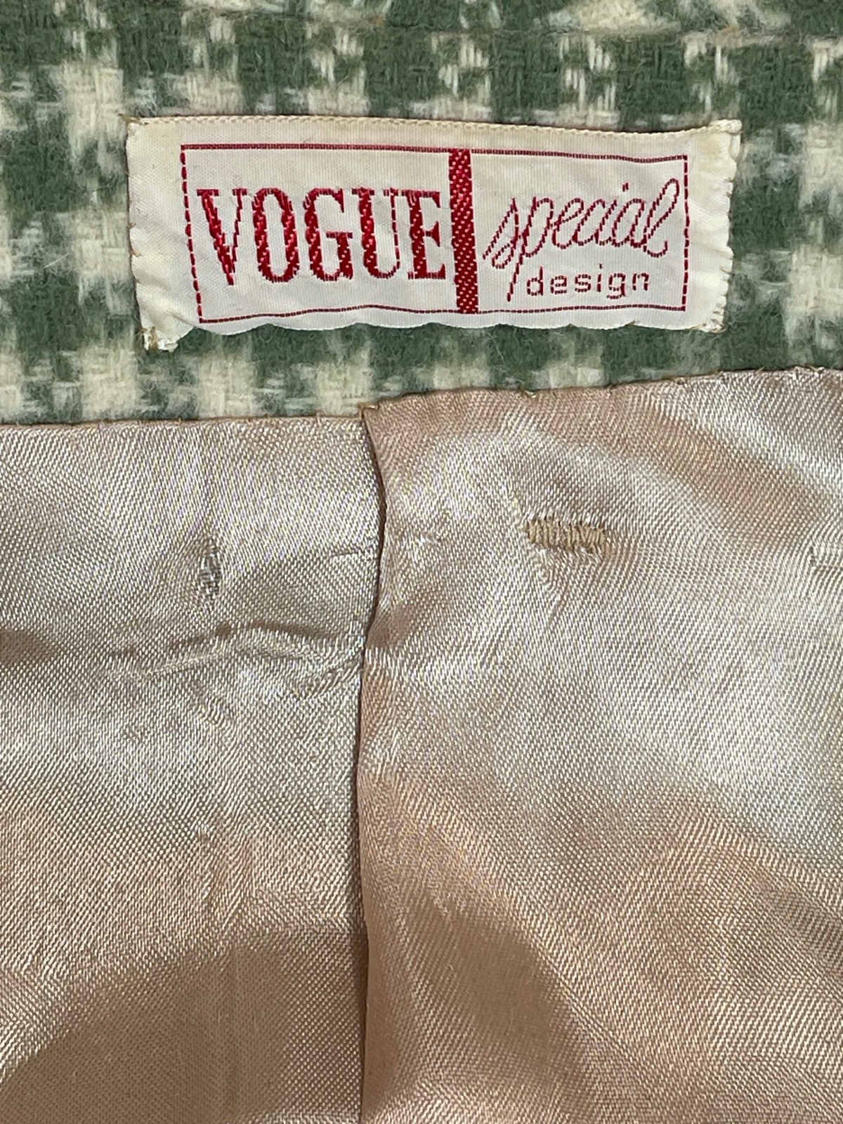 Vintage Vogue Special Design Green and Cream Checkered Jacket