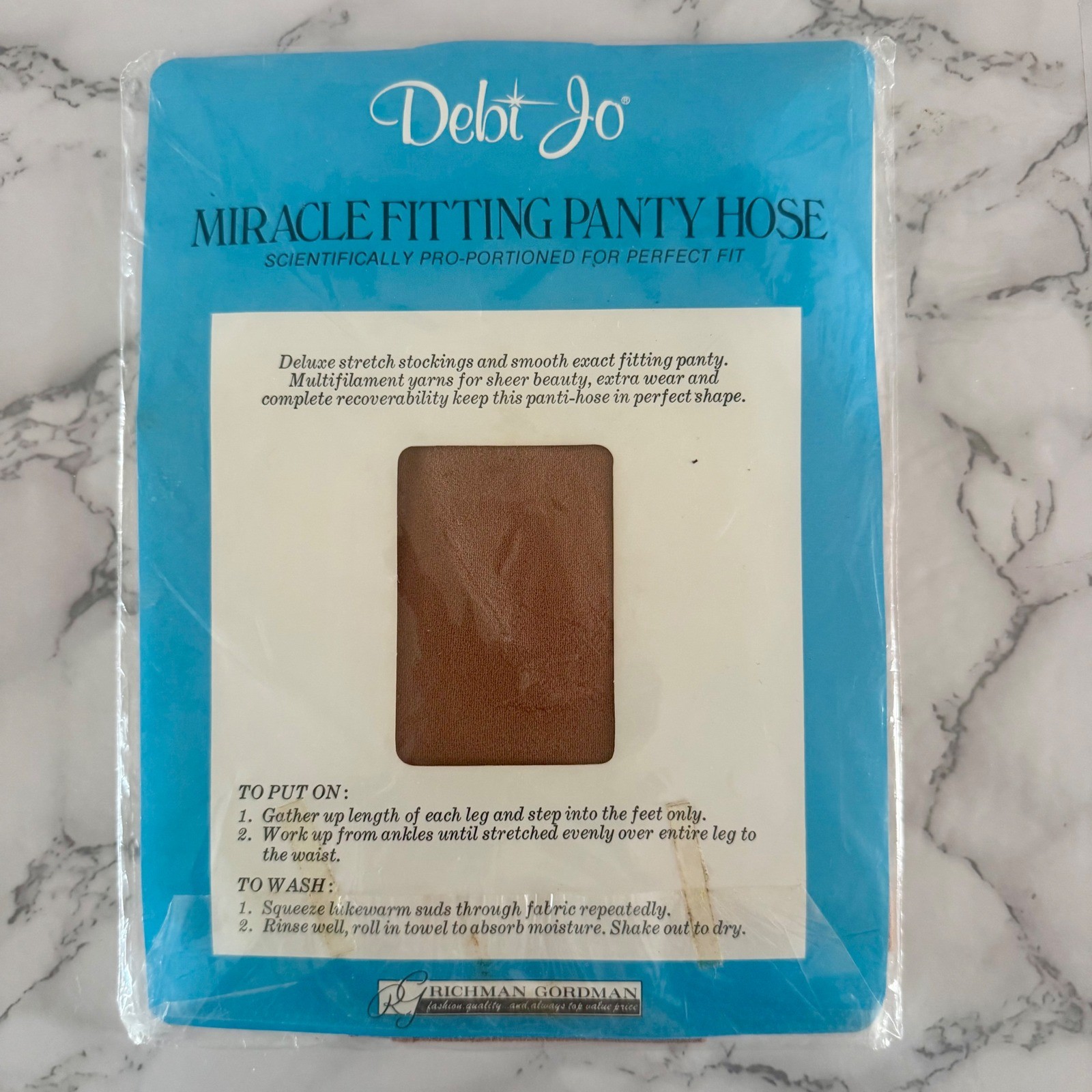 Vintage Debi Jo Miracle Fitting Panty Hose Beige Tall Deadstock Art Advertising